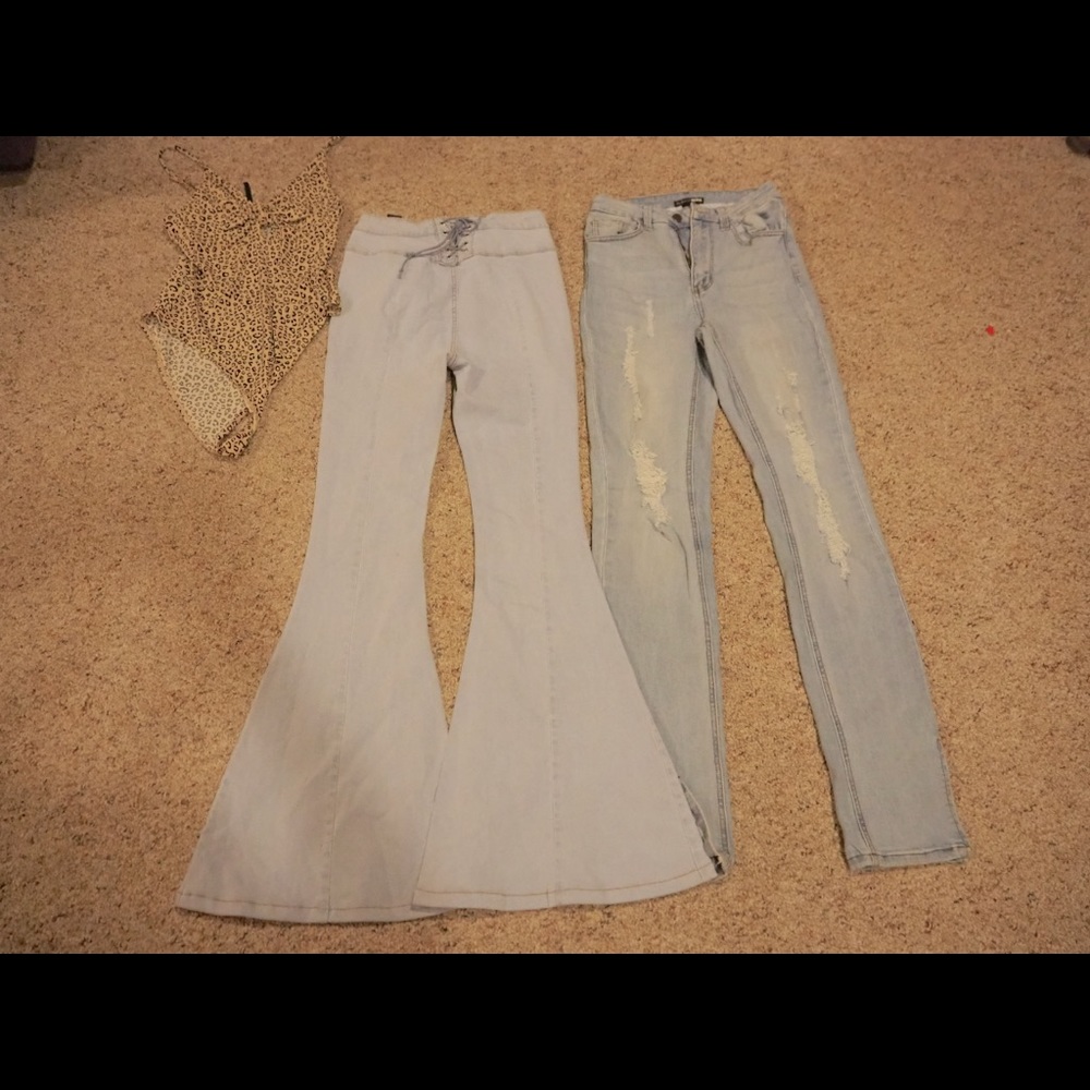 FashionNova Wide leg jeans and bodysuit